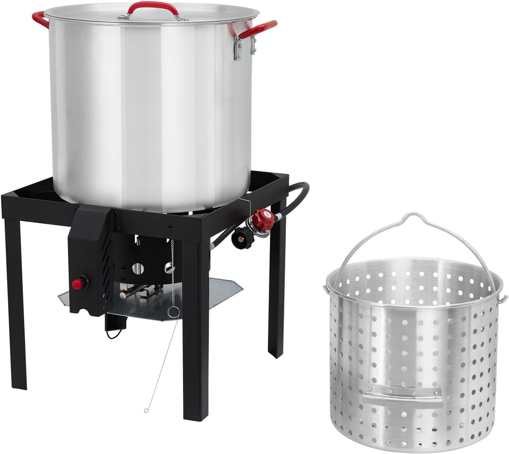 80 Qt Aluminum Seafood Boil Pot with Steam Basket and Propane Jet Burner Z1446