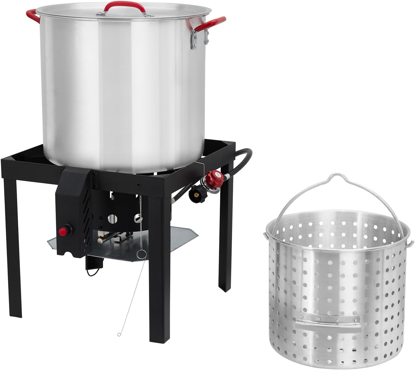 80 Qt Aluminum Seafood Boil Pot with Steam Basket and Propane Jet Burner Z1446