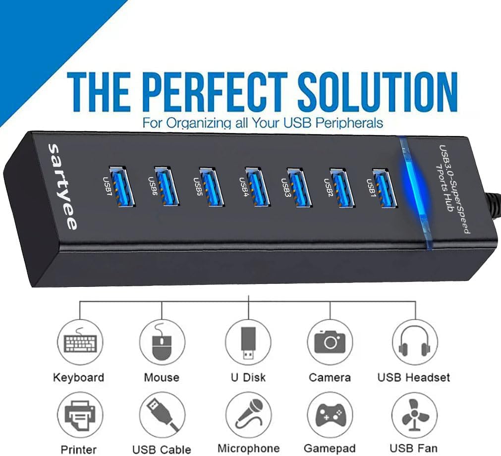 7 Port USB Hub Data Splitter Extender H1458