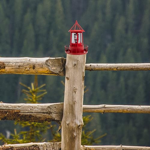 Red Solar Powered Rotating Lighthouse Lamp B9508