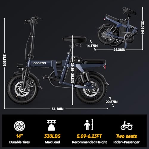 20MPH Dual-Seat Folding Electric Bike with 499Wh Removable Battery K9775