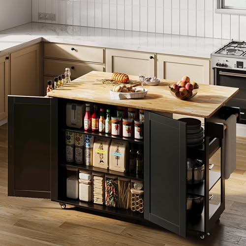 White Rolling Kitchen Island with Drop Leaf T2069