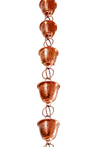 Pure Copper Hammered Cup Rain Chain, 8-1/2 Feet Length W90919
