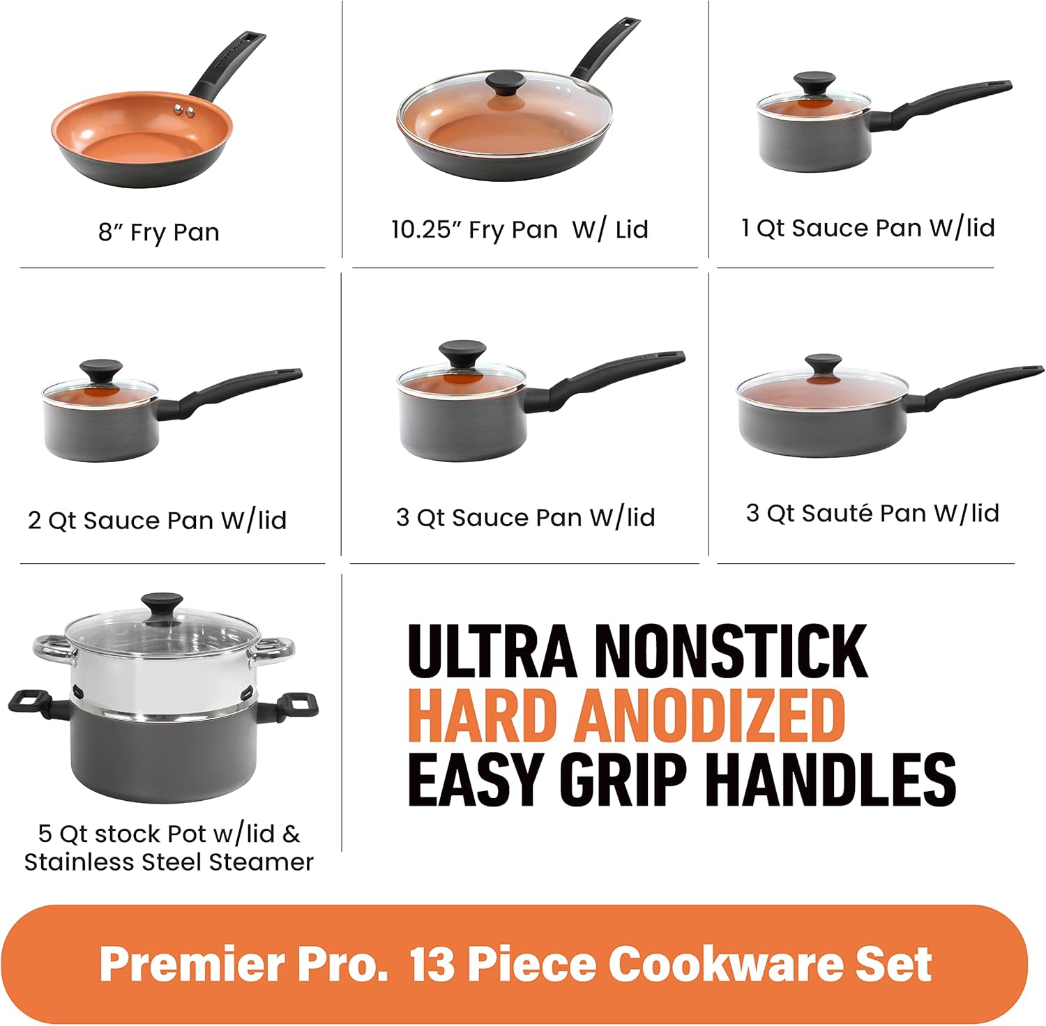 13 Piece Non Stick Hard Anodized Ceramic Cookware Set Z564