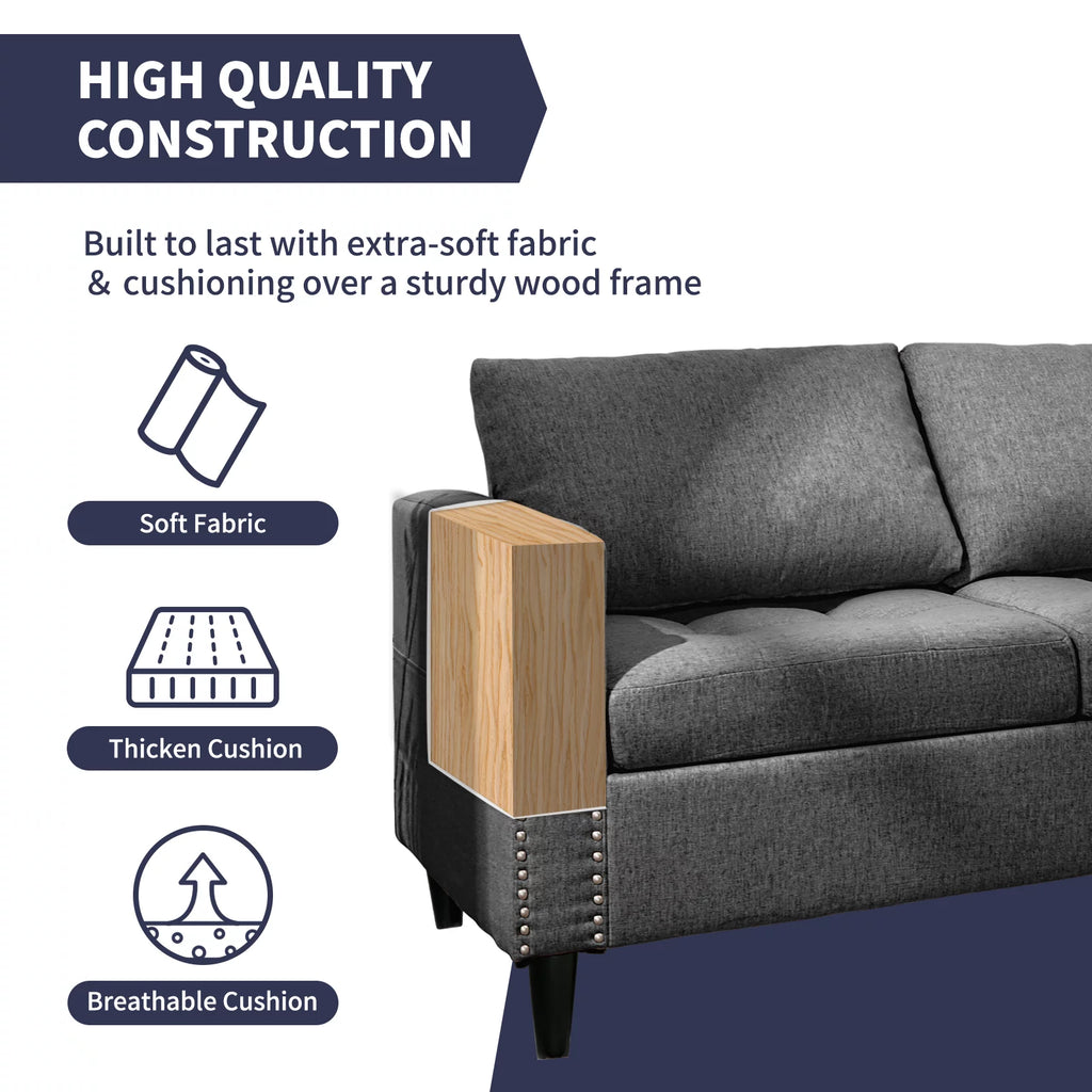Reversible Sectional Couch, 3 Seat L Shaped Modular Sleeper Sofa Bed with Storage Ottoman Chaise, Dark Grey O42958