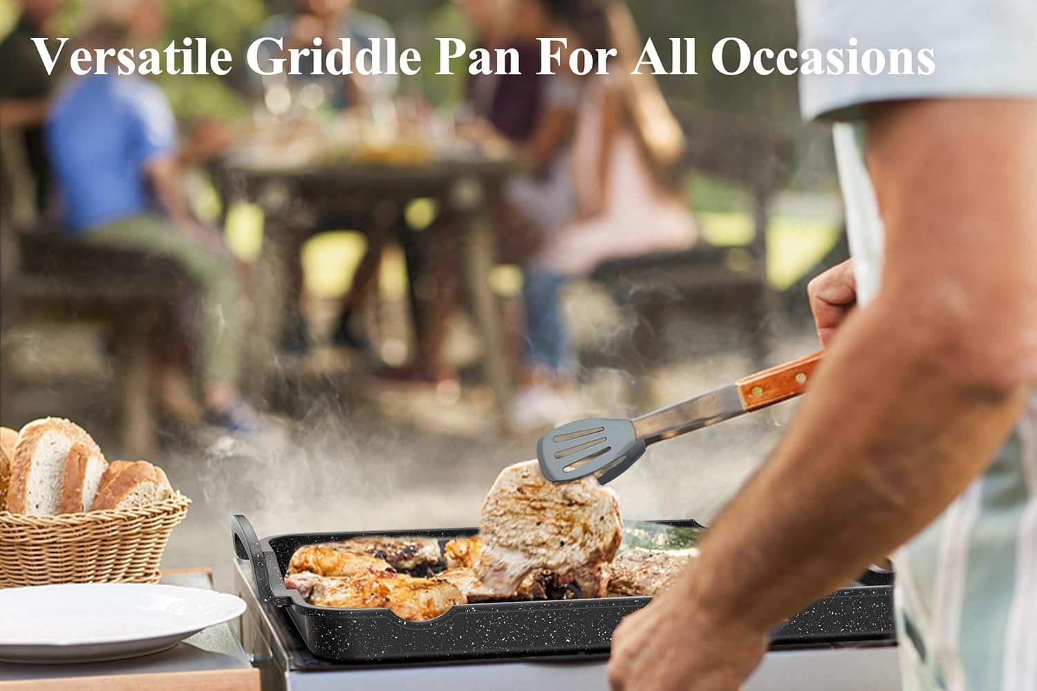 Nonstick 16.5"x12.0" Double Burner Granite Griddle Pan M6887