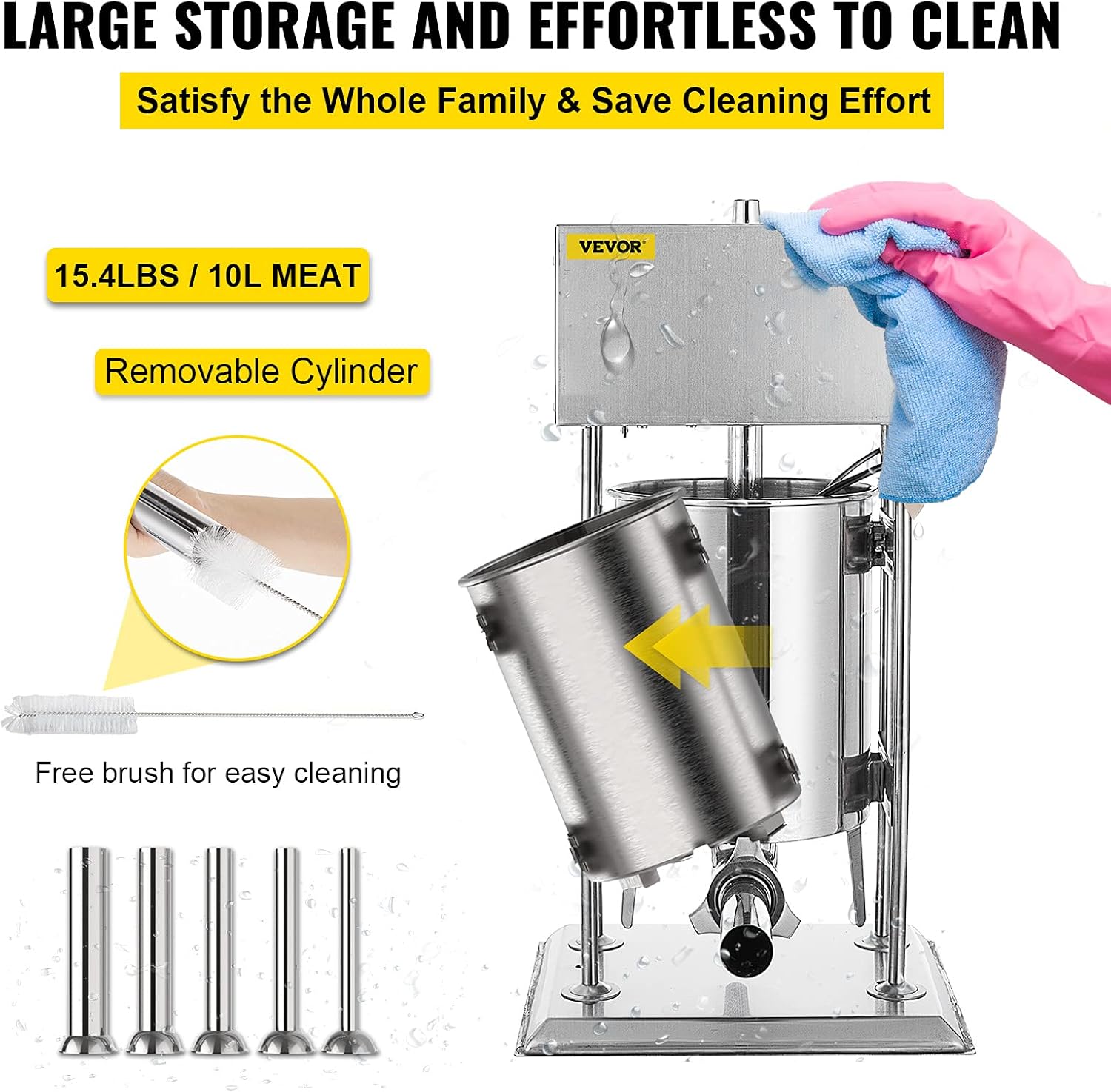 Electric Sausage Stuffer 10L Capacity, Vertical Meat Stuffer Variable Speed, Stainless Steel Sausage Filler with 4 Sausage Tubes L562383