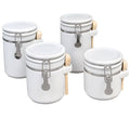4-Piece Ceramic Canister Set with Clamp Lid and Wooden Spoon, White S19496