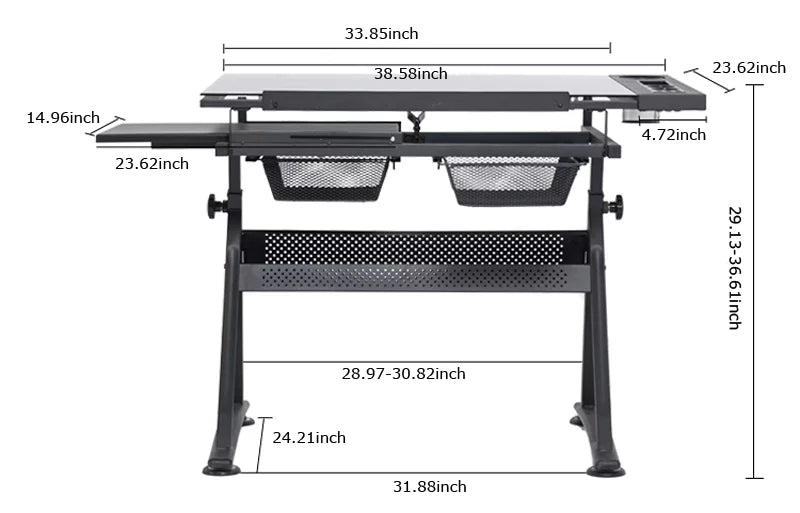 Adjustable Drafting Table Glass Desk Tracing Drawing Work Station F890