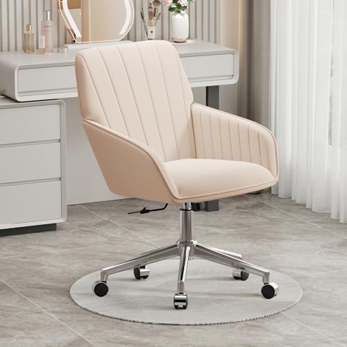 Cream Velvet Height Adjustable Swivel Desk Chair with Wheels K907322