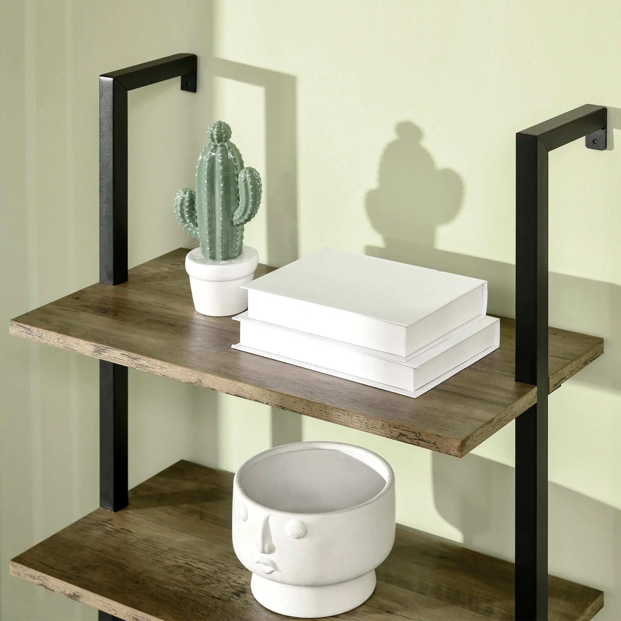 Brown 5 Tier Ladder Shelf with Metal Frame A652