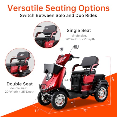 Heavy Duty 4 Wheel Electric Mobility Scooter, Double Seat, Orange K999