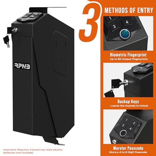 Mounted Gun Safe Handgun Safe with Biometric Fingerprint or Keypad Lock W629194