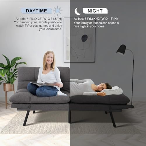 Black Faux Leather Memory Foam Futon Sofa Bed V40350