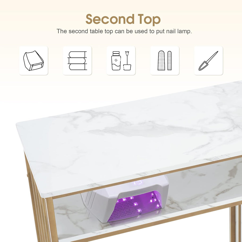 Marbling Texture Manicure Table with Storage Drawers O465741