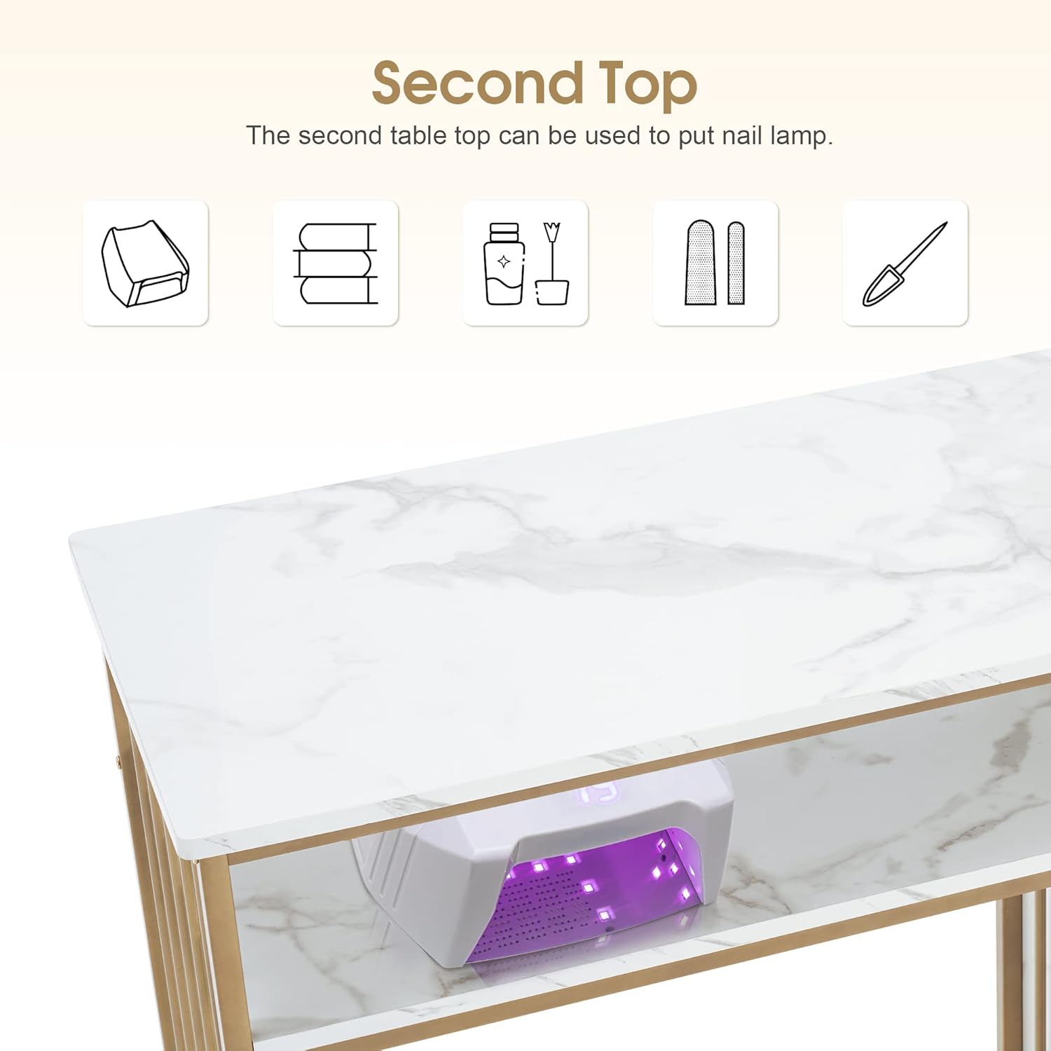 Marbling Texture Manicure Table with Storage Drawers O465741