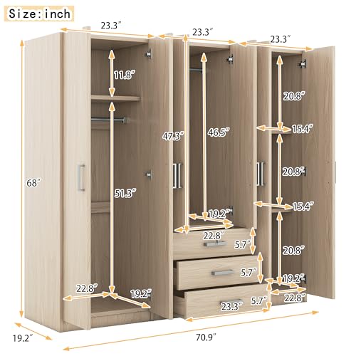White 4 Doors Armoire Wardrobe with Mirror S190587