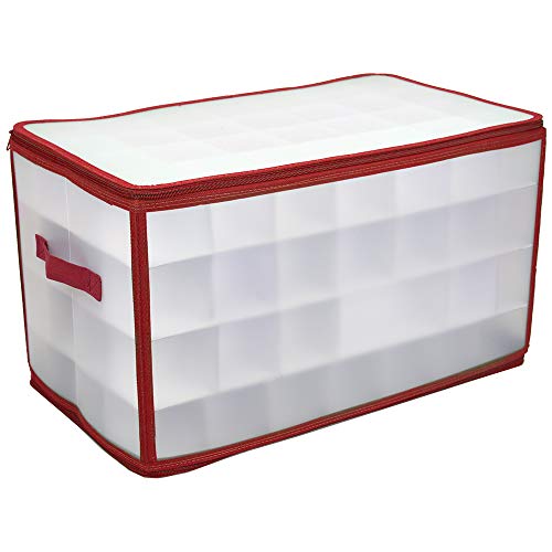64 Compartment Zippered Christmas Ornament Box with Handles Q5692