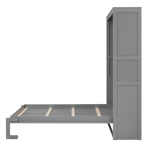 White Full Size Murphy Bed with 2 Tier Shelves Z295352