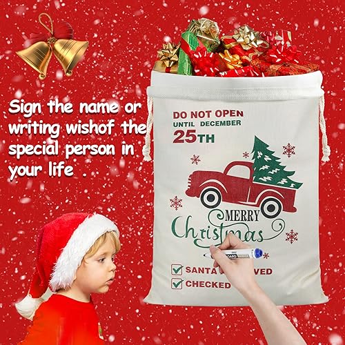 3Pack Christmas Santa Burlap Sacks with Drawstring 26" x 19" Large Q859553