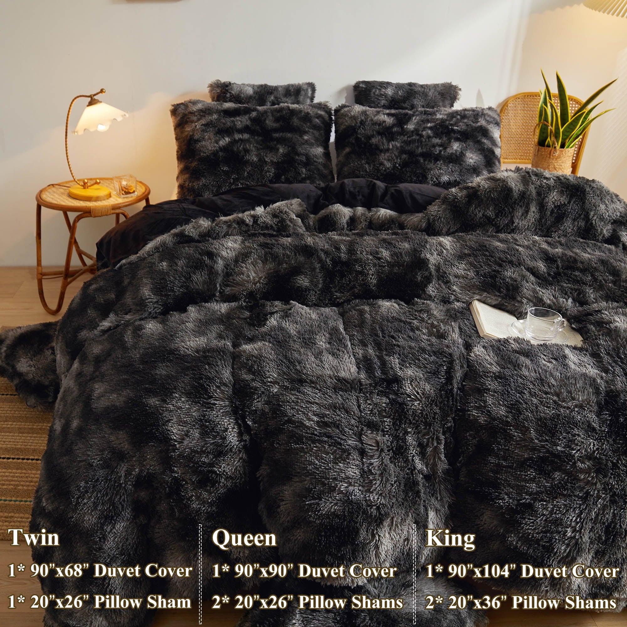 Tie Dye Plush Shaggy Duvet Cover Set, 3 Pieces Velvet Fluffy Furry Bedding Set, Queen W759