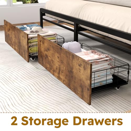 Gray Full Size Bed Frame with 4 Storage Drawers P475526