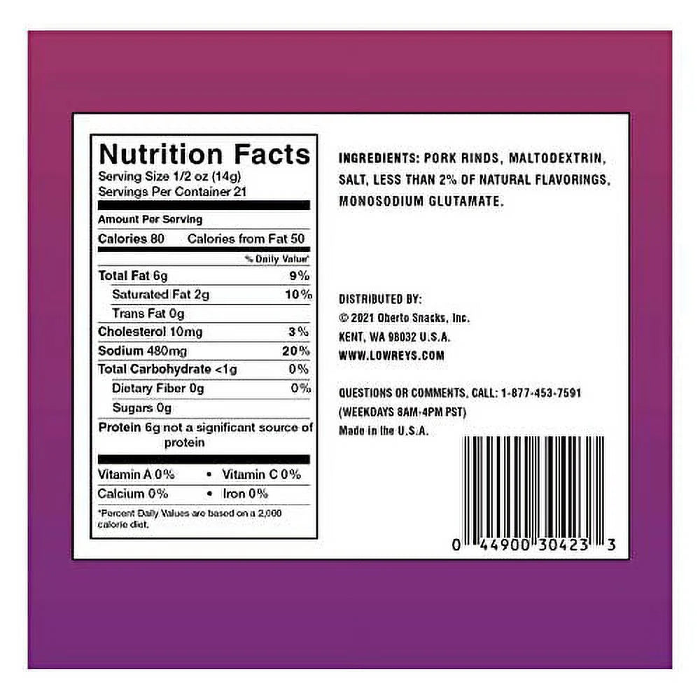 Bacon Curls Pork Rinds Original 1.75 Ounce Pack of 6 Q4789