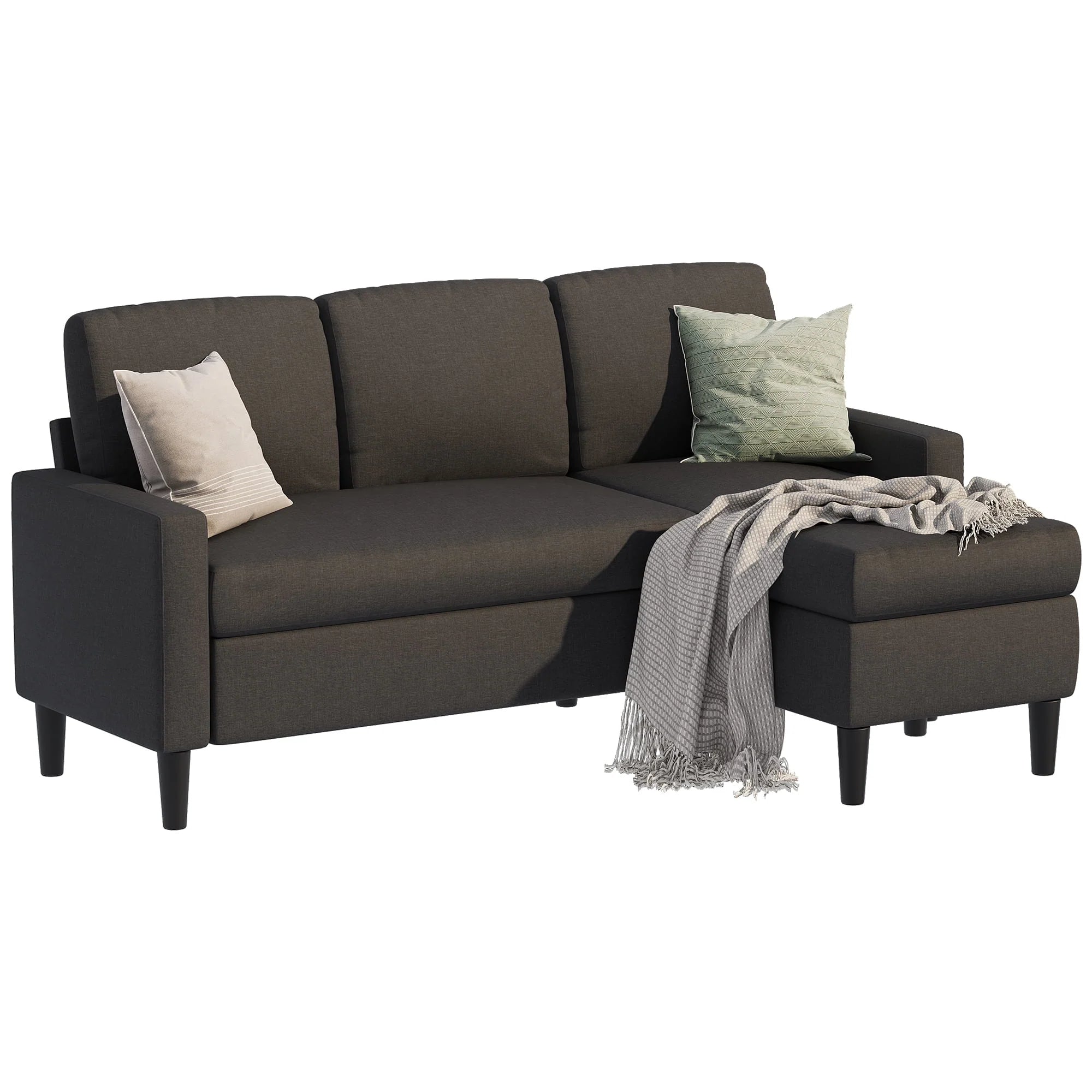 Grayish Black Linen L-Shaped Convertible Sectional Sofa V153822