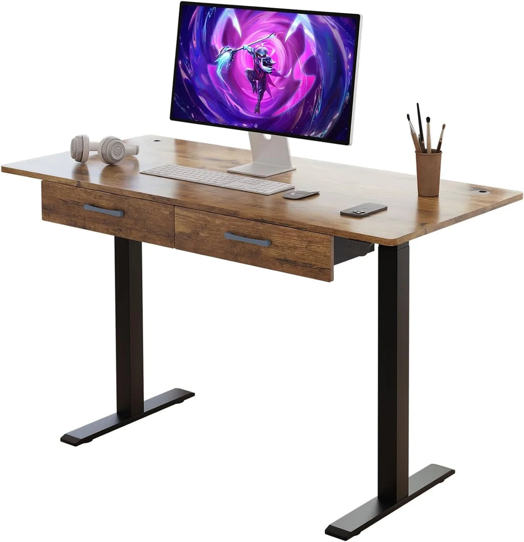 45" Electric Standing Desk with 2 Drawers Adjustable Height D96356