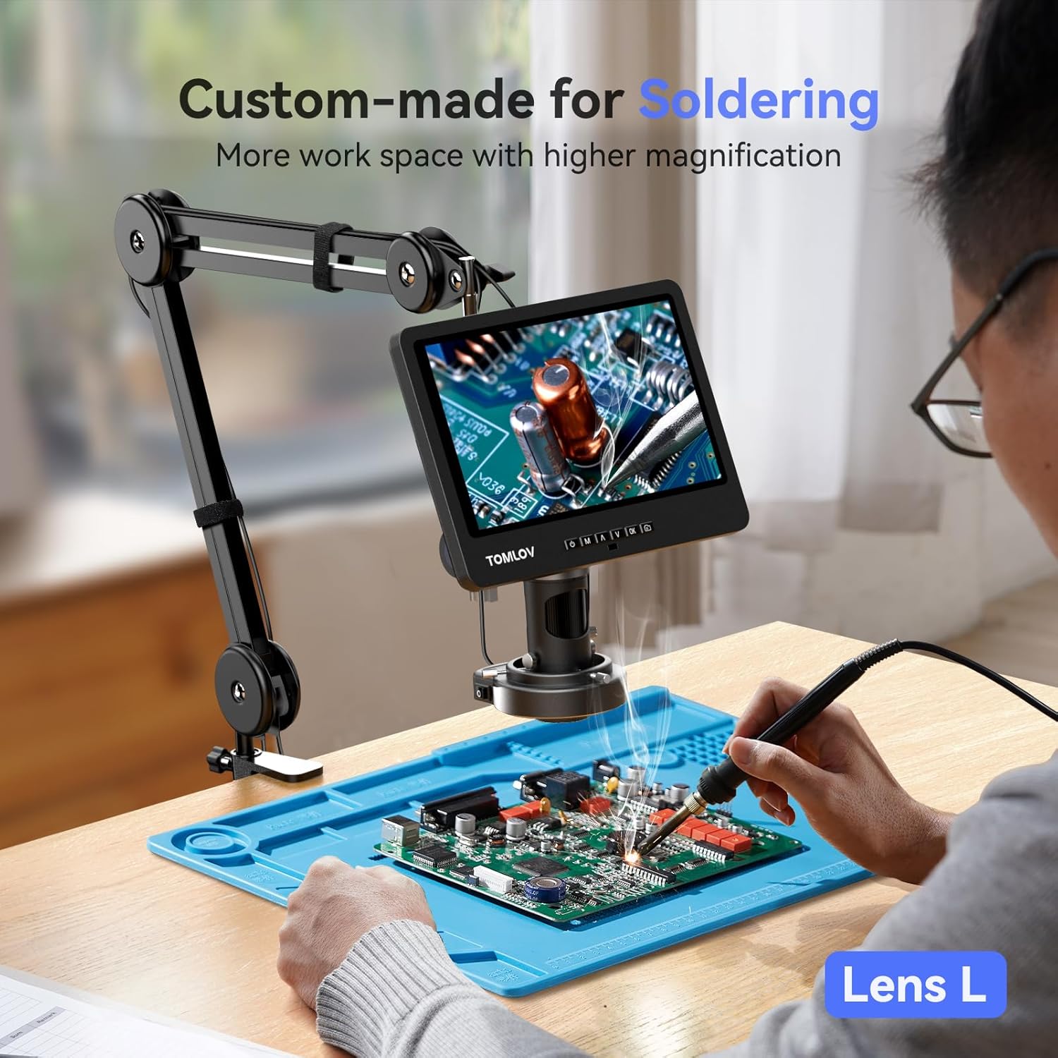 Flex Digital Soldering Microscope 2000x, 10.1" HDMI Microscope with 3 Lens, Ring Light, 64GB Q2569