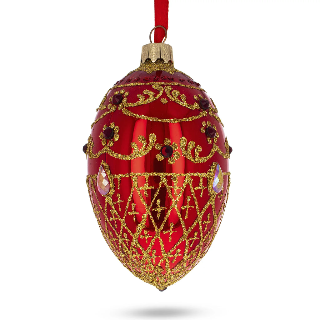 Glossy Red Glass Egg Ornament 4 Inches J618786