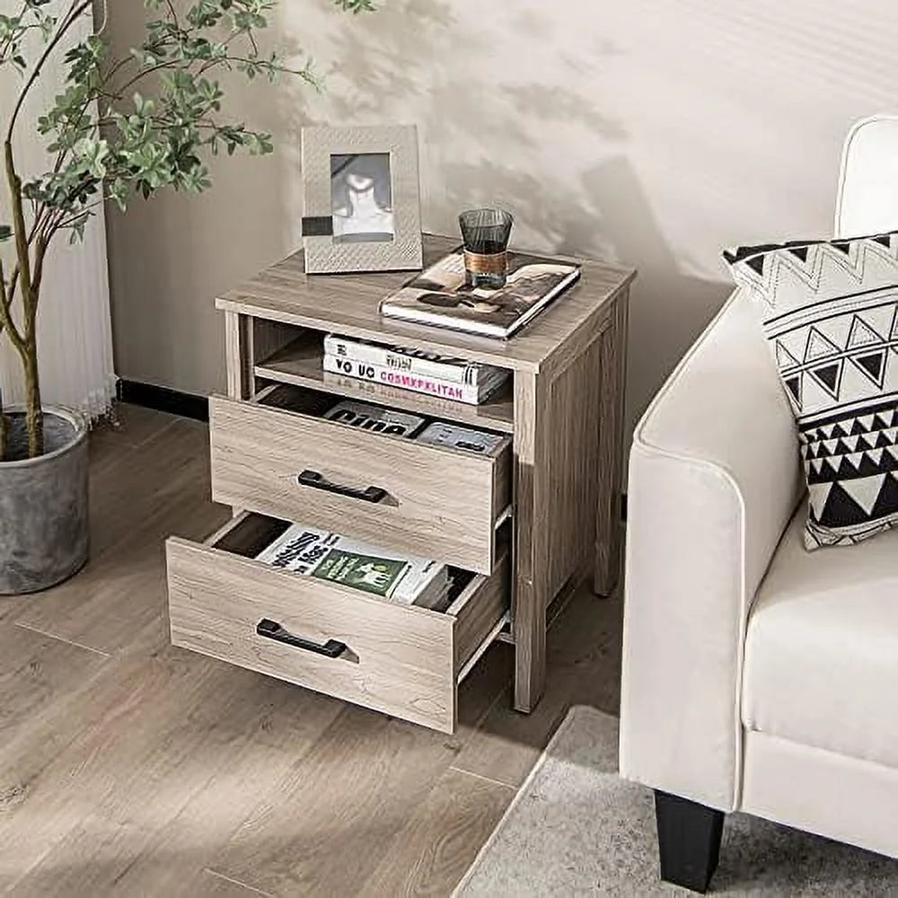 Oak 2 Drawer Wooden Nightstand X20573