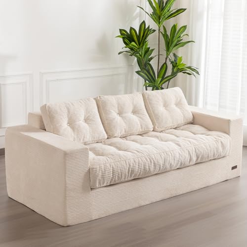 Beige 3 Seater Upholstered Floor Sofa with Armrests W343254