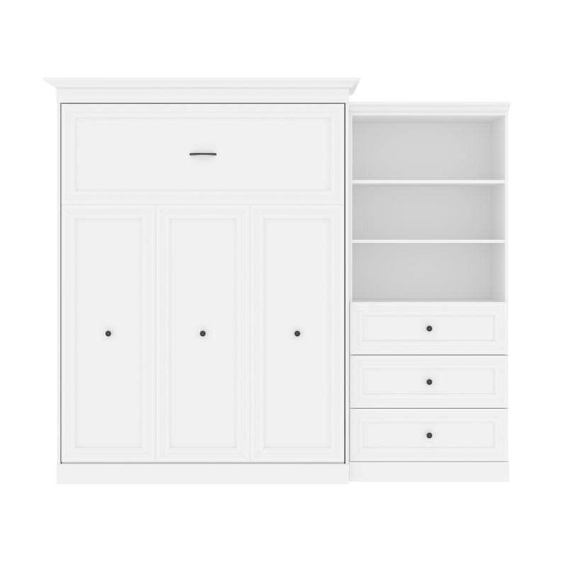 White Wood Queen Murphy Bed with Drawers A632006