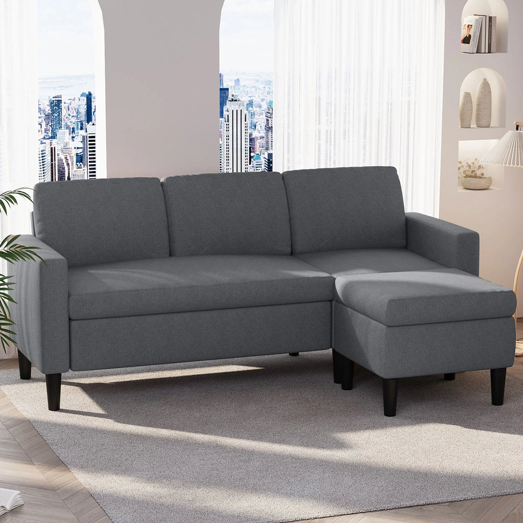 Grayish Black Linen L-Shaped Convertible Sectional Sofa V153822