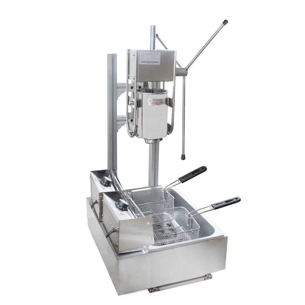 Manual Stainless Steel Vertical Sausage Stuffer with Fryer 2 in 1 Sausage Maker Spanish Churro Maker 12L Fryer A83077