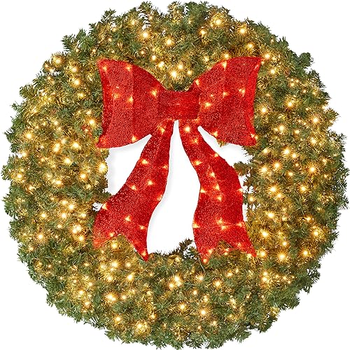 36in Artificial Pre-Lit Fir Christmas Wreath with 150 LED Lights L4266