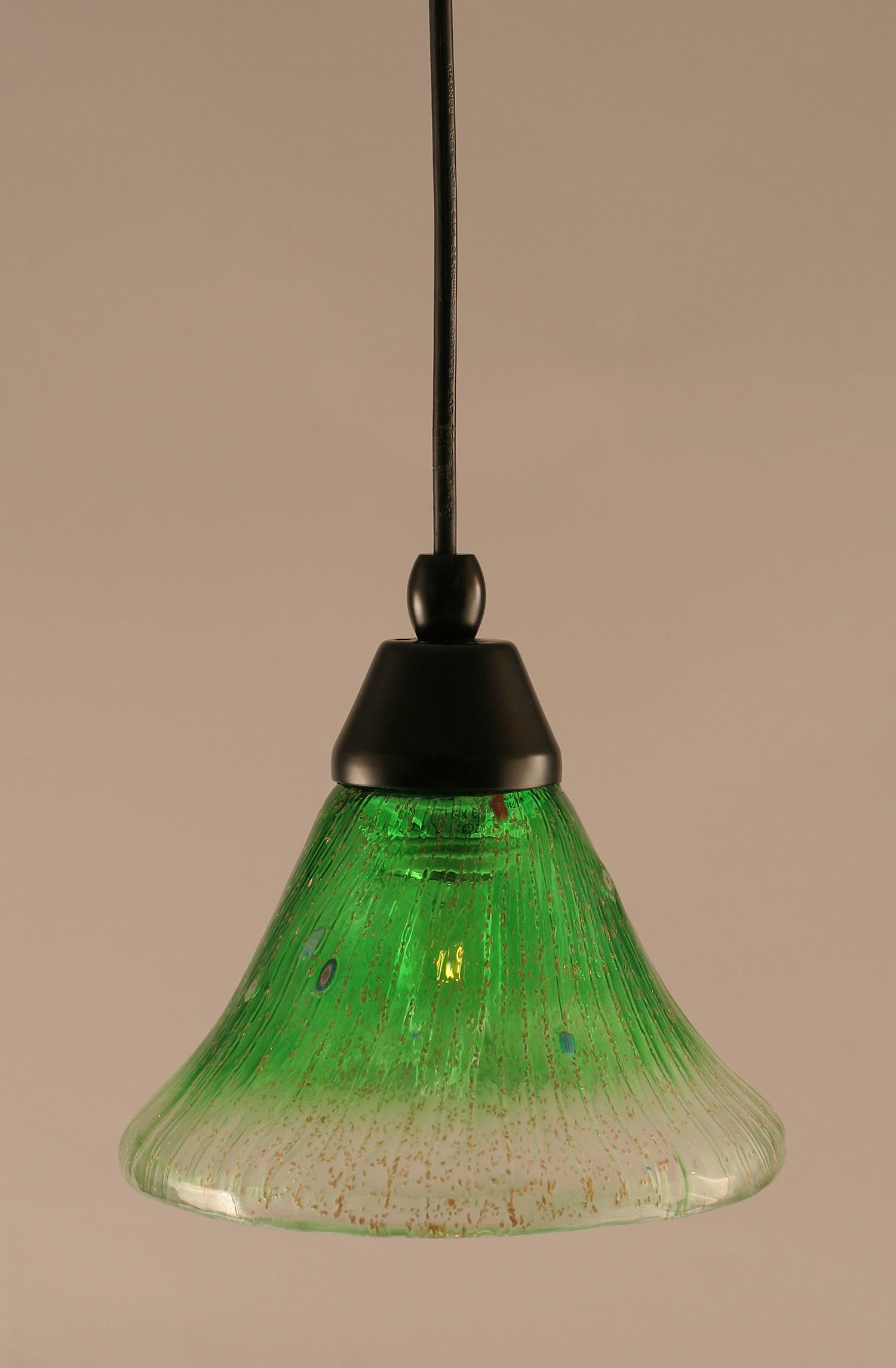 Matte Black Mini-Pendant with Green Crystal Glass R29298