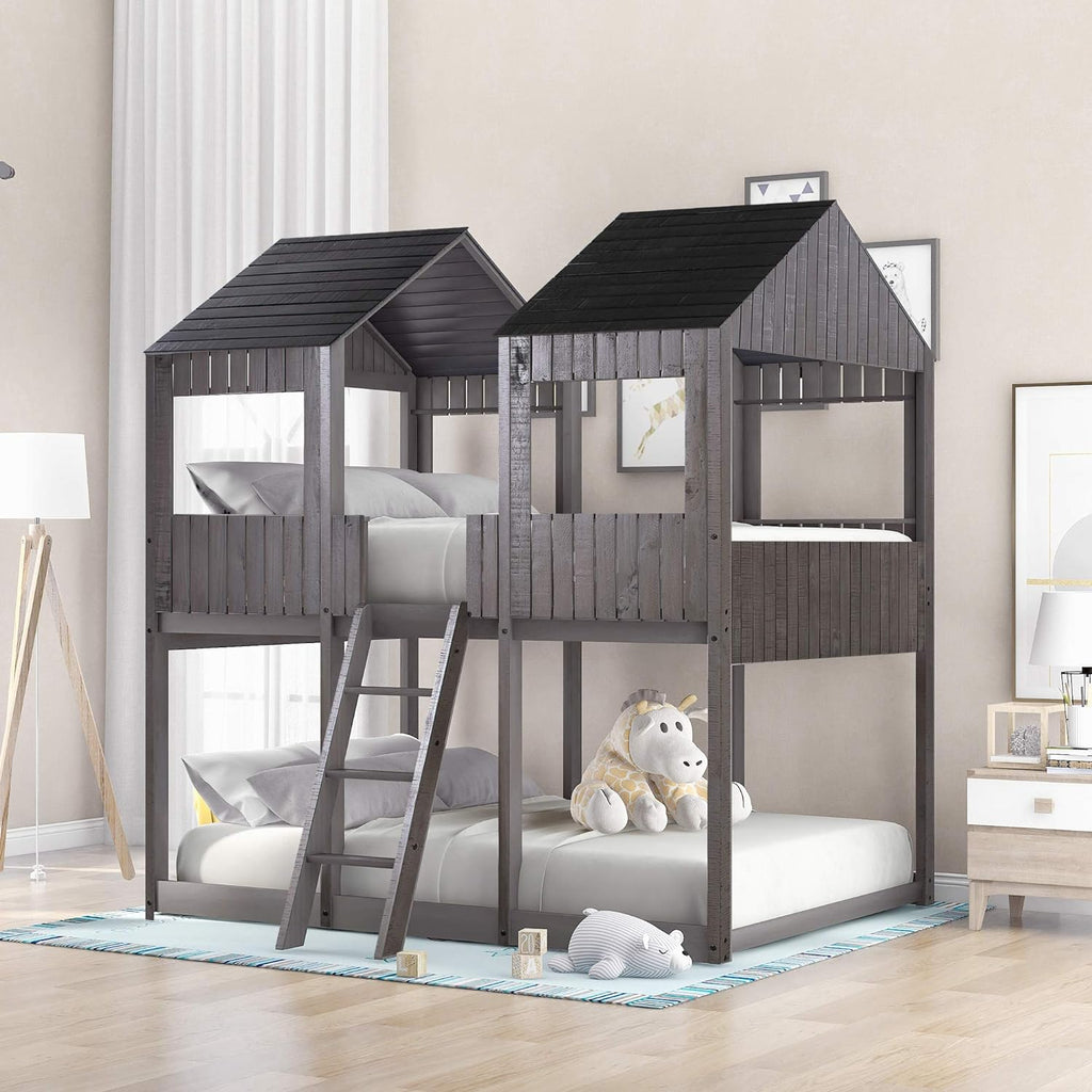 Antique Gray Full Over Full Wooden Bunk Bed D914