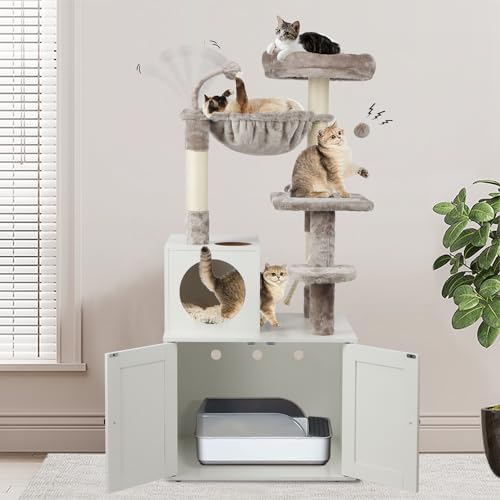 Large Wood Cat Tree with Litter Box Enclosure B68128