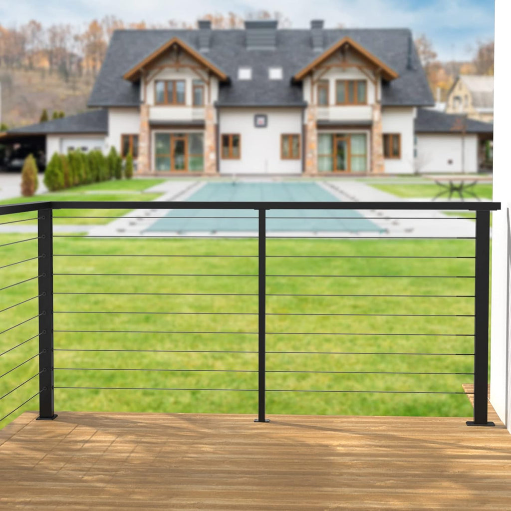 4Pack 36''x2''x2'' Black Square Weldless Stainless Steel Pre-Drilled Cable Railing Post Q3519