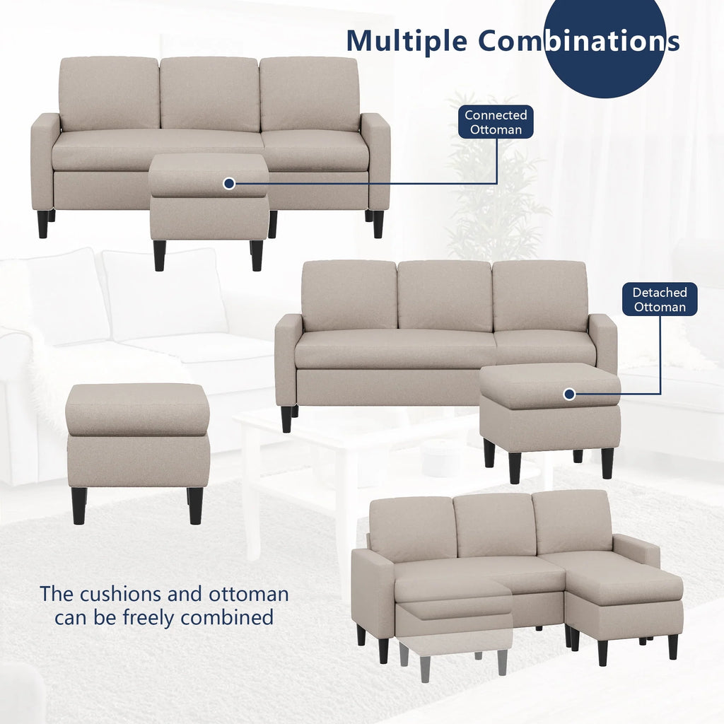 Grayish Black Linen L-Shaped Convertible Sectional Sofa V153822