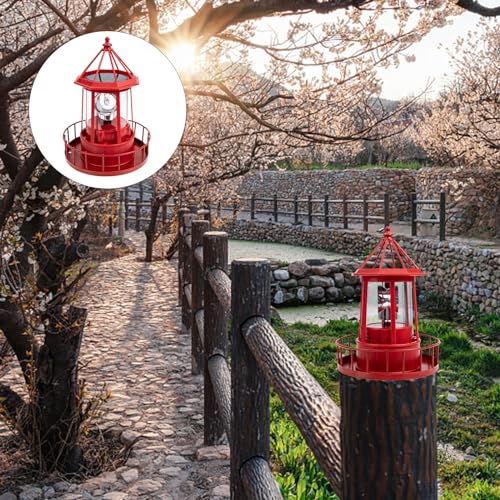 Red Solar Powered Rotating Lighthouse Lamp B9508
