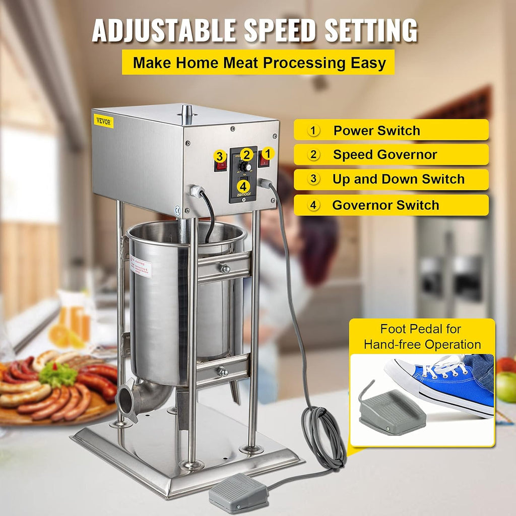 Electric Sausage Stuffer 10L Capacity, Vertical Meat Stuffer Variable Speed, Stainless Steel Sausage Filler with 4 Sausage Tubes L562383