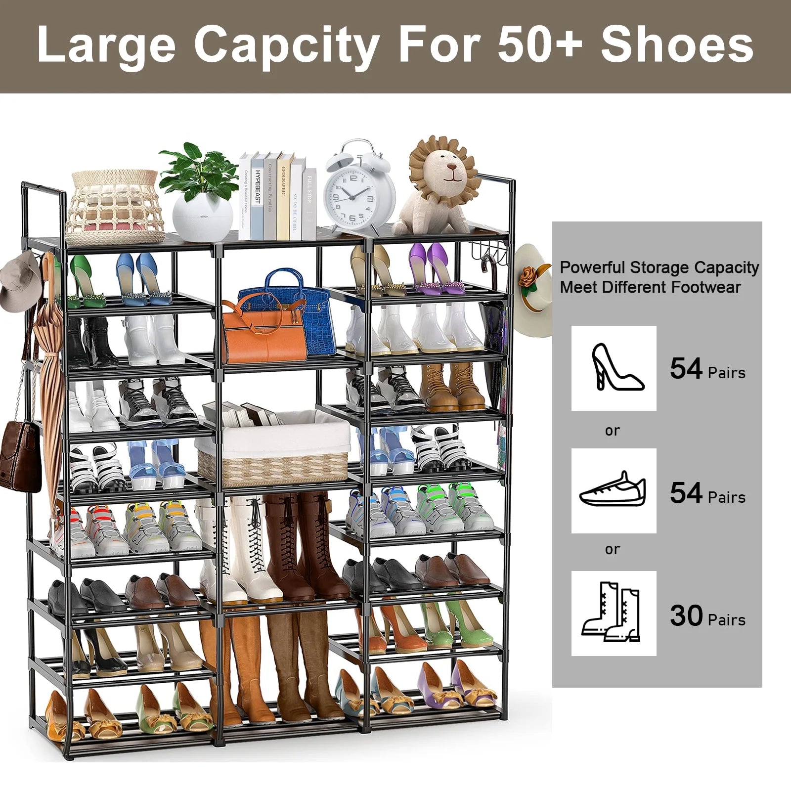 9 Tiers Metal Shoe Rack Storage Organizer Black F6559