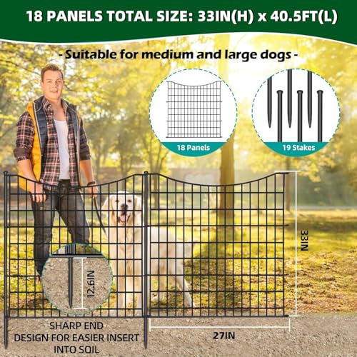 18 Panels No Dig Decorative Fence with Gate, 33 in(H) X 40.5 ft(L) Rustproof Metal Wire Edging Border L6662