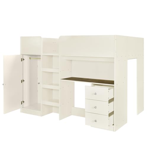 Gray Full Size Wood Loft Bed with Desk L82619