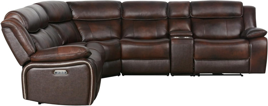 Brown Top Grain Leather 6 Piece Power Reclining Sectional Y83899