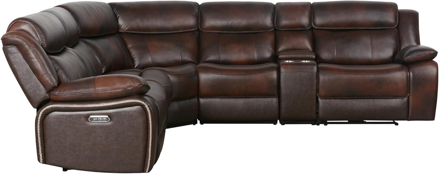 Brown Top Grain Leather 6 Piece Power Reclining Sectional Y83899
