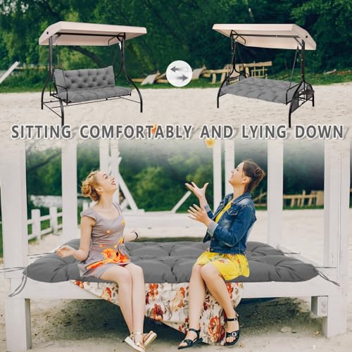 Grey 60 inch 2-3 Seater Waterproof Patio Swing Cushions with Backrest Ties T597